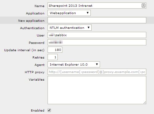 SharePoint 2013 - Zabbix web monitoring scenario