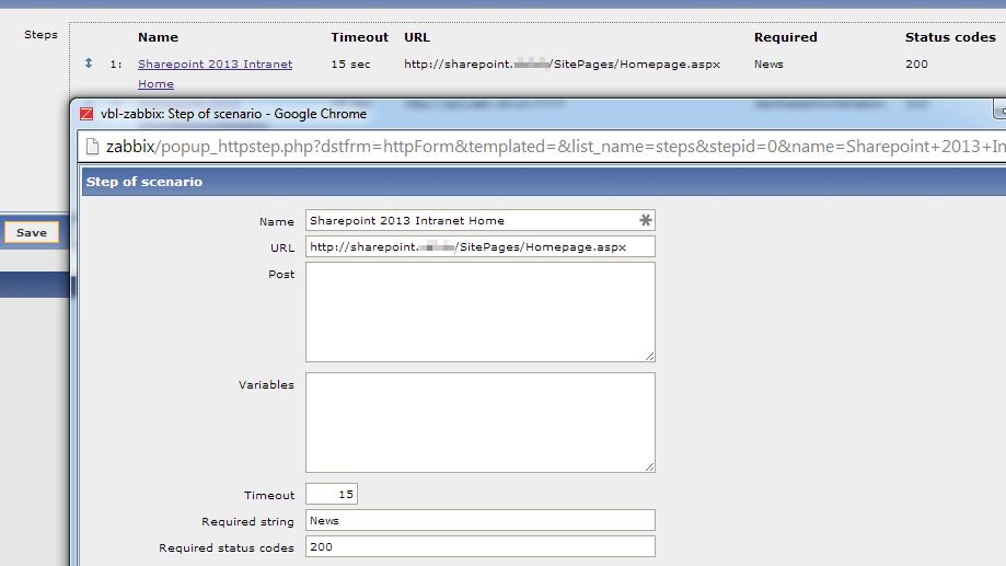 SharePoint 2013 - Zabbix web monitoring step