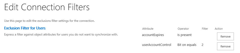 User Profile sync connection filter