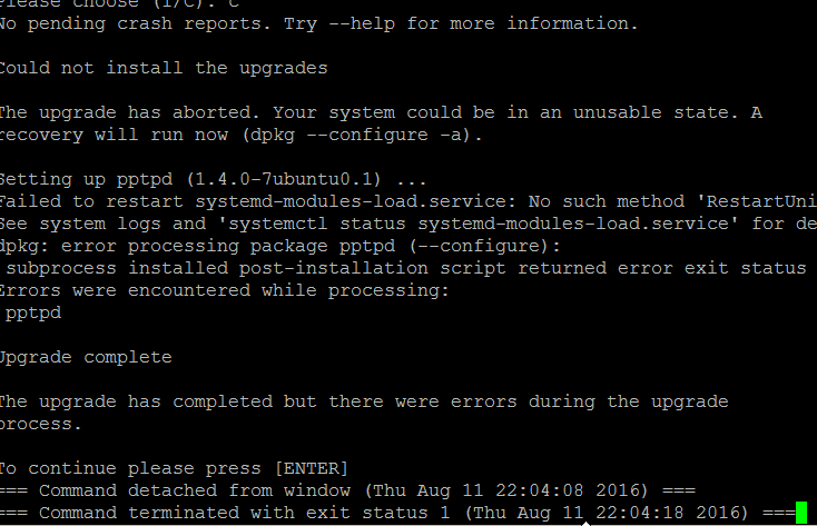 Ubuntu update 16.04 LTS fail